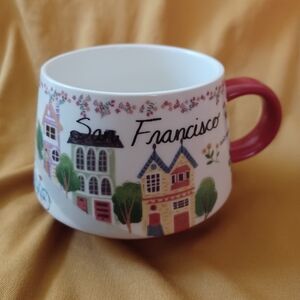 Grace fine porcelain San Francisco landmarks mug white burgundy (071524A)